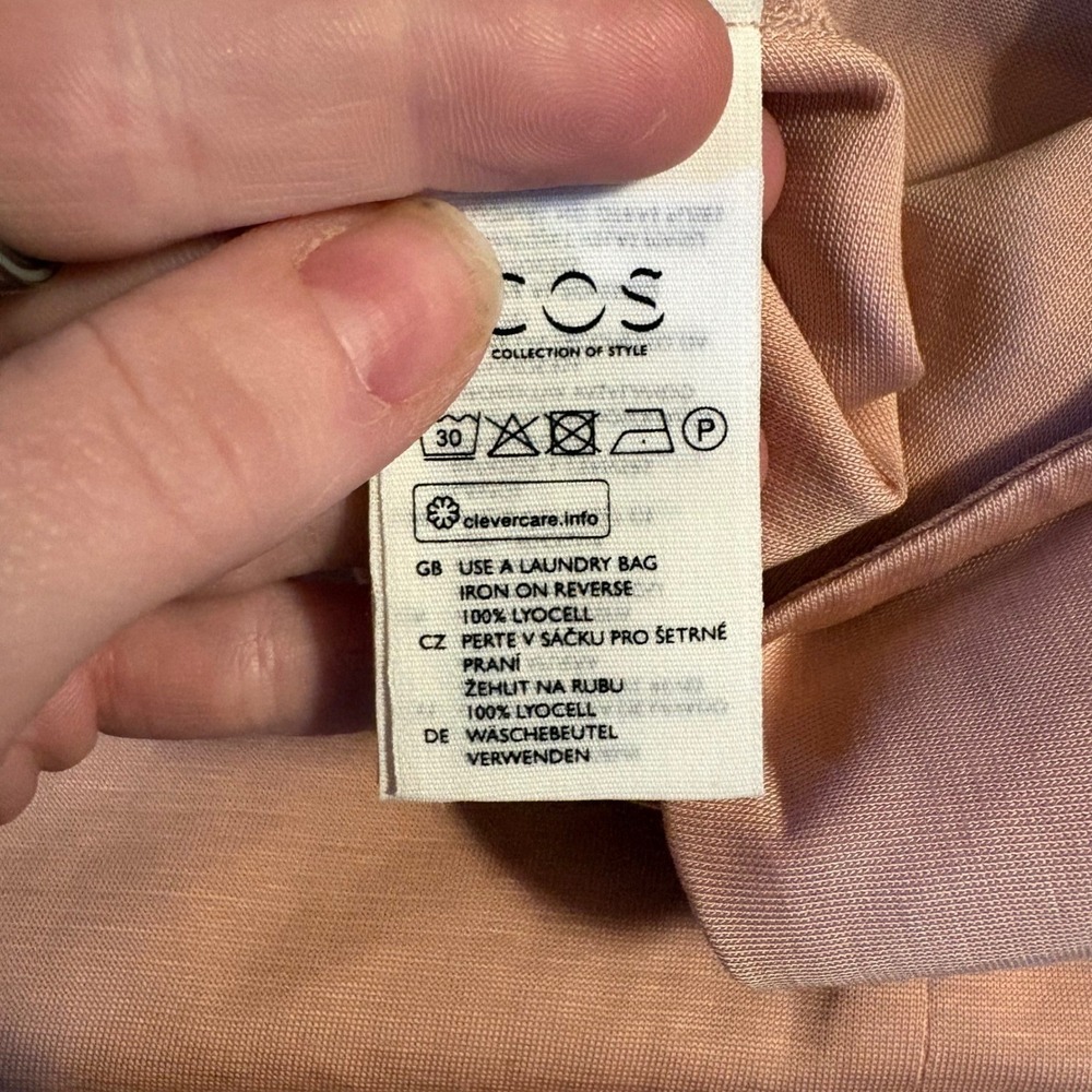 COS Womens Dusty Rose Pink Lyocell Long Sleeve Tunic Top Leather Trim Medium - Picture 4 of 6